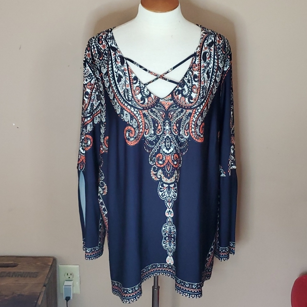 New Directions navy, coral & white top size 3X